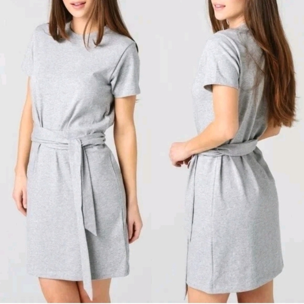 Vince Womens Dress Waist Tie Size M Gray Crew Neck Short Sleeve